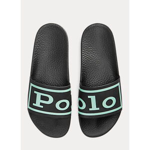 Polo Ralph Lauren NWT Logo Slide Flip Flop Pool Shoe Black Aqua Green 11